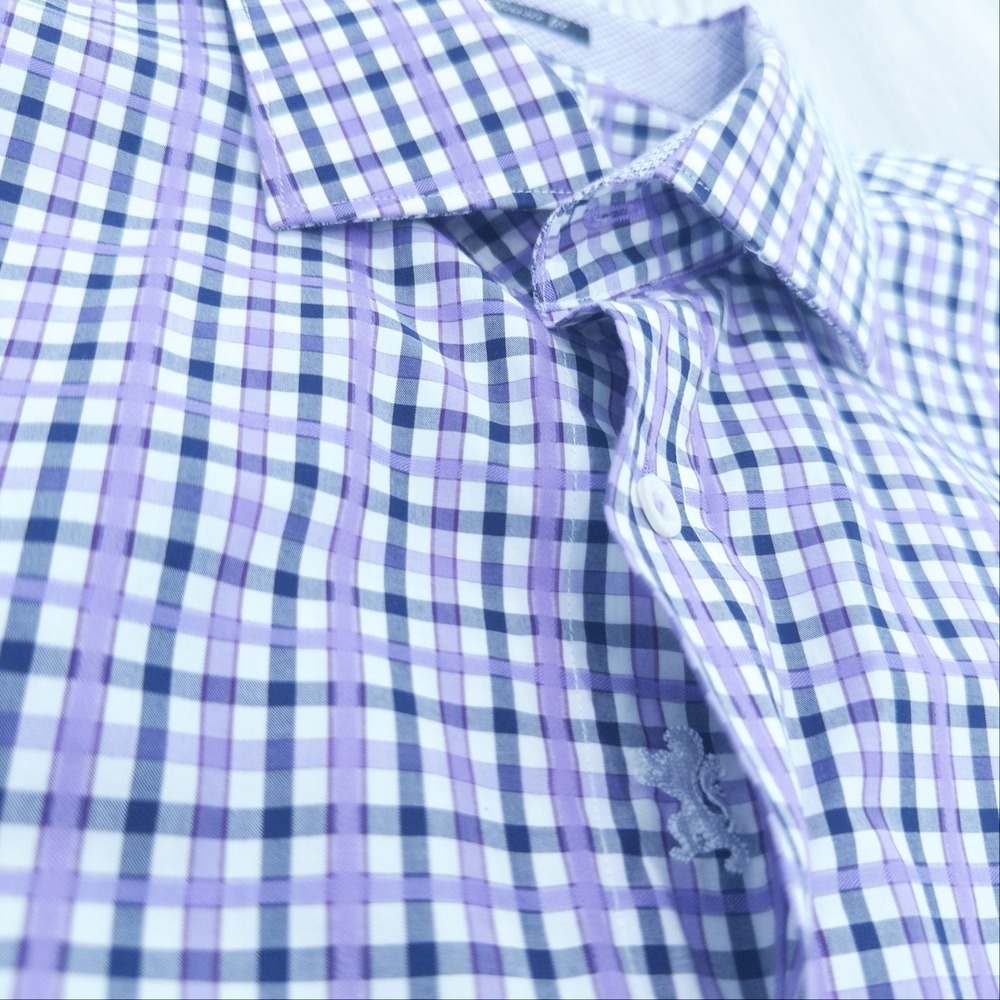 Bugatchi Uomo Classic Fit Checkered Long Sleeve Shirt Mens XL Blue